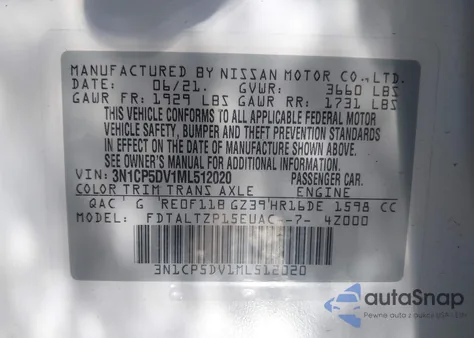 2021 Nissan Kicks Sr Xtronic Cvt from USA, damaged, VIN 3N1CP5DV1ML512020